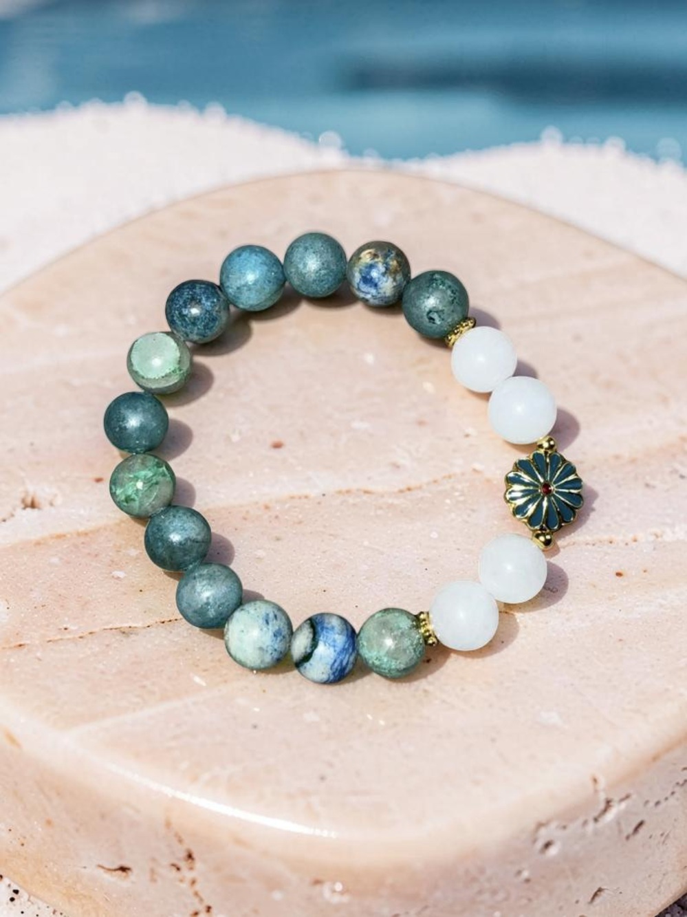 🛑 3 for $11 10mm Azurite & Jade Bracelet 💙🩵